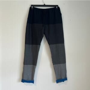 NWOT Lemlem Color Block Linen-Blend Pants, Navy/Gray/Blue, Women's Size Small
